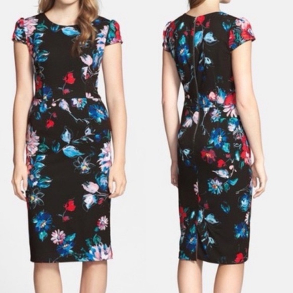 BETSEY JOHNSON | Floral Midi Sheath Dress, size 8